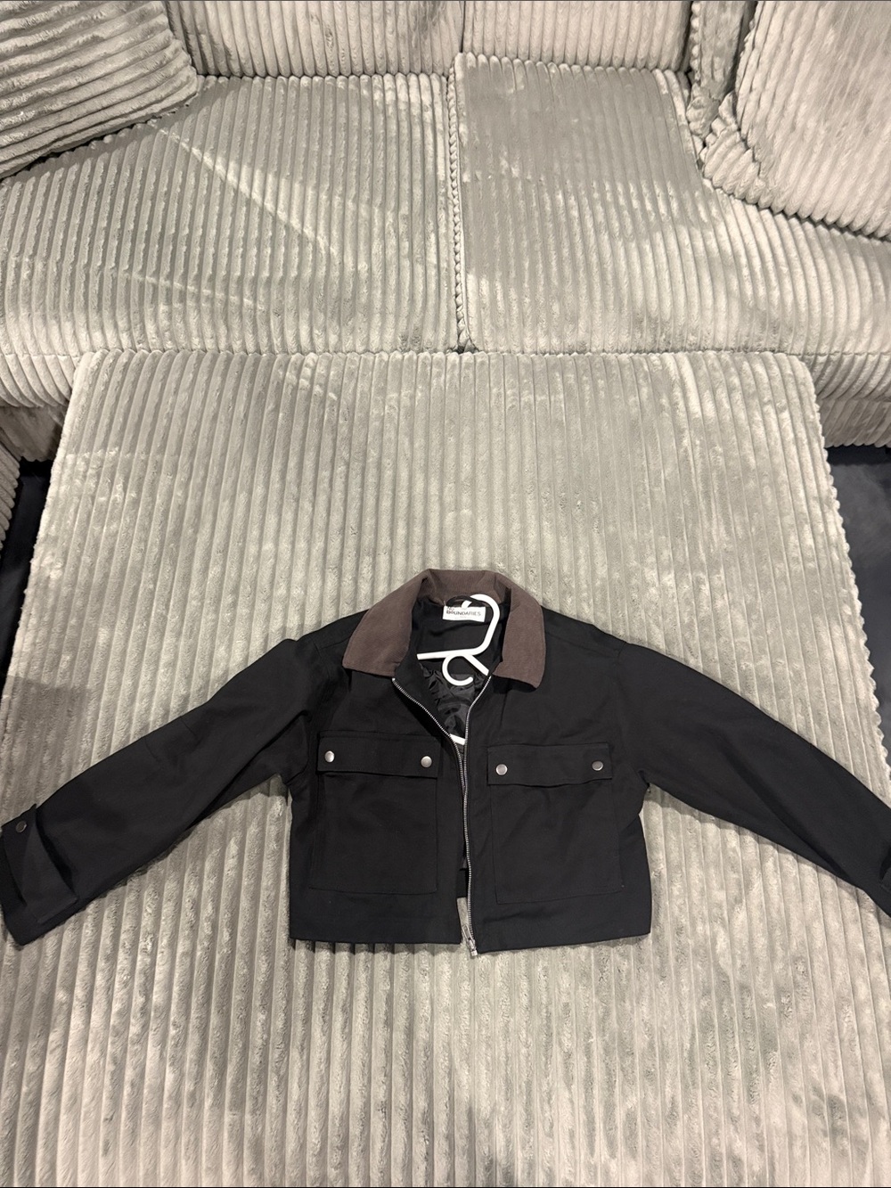 Women’s Black Workwear Jacket with Brown Corduroy Collar